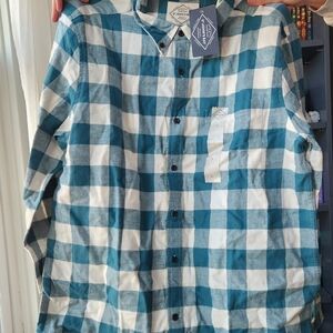 Men's Blue and White Checkered Shirt